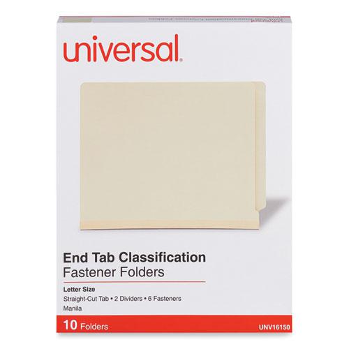 Six-Section Manila End Tab Classification Folders, 2" Expansion, 2 Dividers, 6 Fasteners, Letter Size, Manila, 10/Box. Picture 1