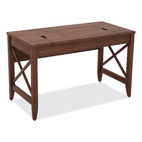 Sit-to-Stand Table Desk, 47.25" x 23.63" x 29.5" to 43.75", Modern Walnut. Picture 1