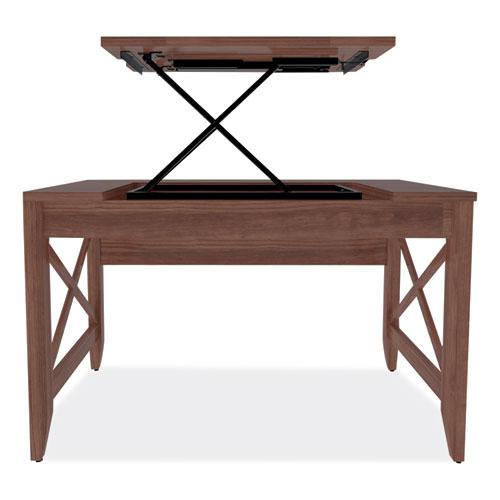 Sit-to-Stand Table Desk, 47.25" x 23.63" x 29.5" to 43.75", Modern Walnut. Picture 8