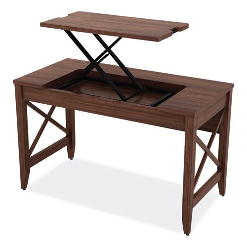 Sit-to-Stand Table Desk, 47.25" x 23.63" x 29.5" to 43.75", Modern Walnut. Picture 10