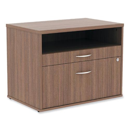 Alera Open Office Desk Series Low File Cabinet Credenza, 2-Drawer: Pencil/File, Legal/Letter, 1 Shelf,Walnut,29.5x19.13x22.88. Picture 1