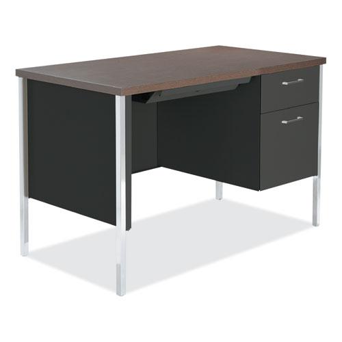 Single Pedestal Steel Desk, 45.25" x 24" x 29.5", Mocha/Black, Chrome Legs. Picture 1