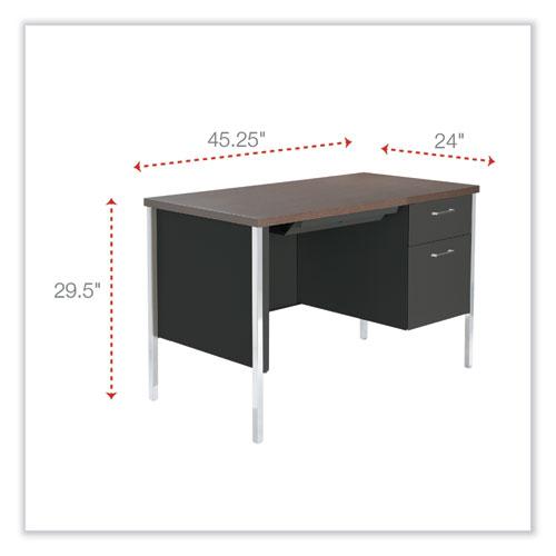 Single Pedestal Steel Desk, 45.25" x 24" x 29.5", Mocha/Black, Chrome Legs. Picture 2