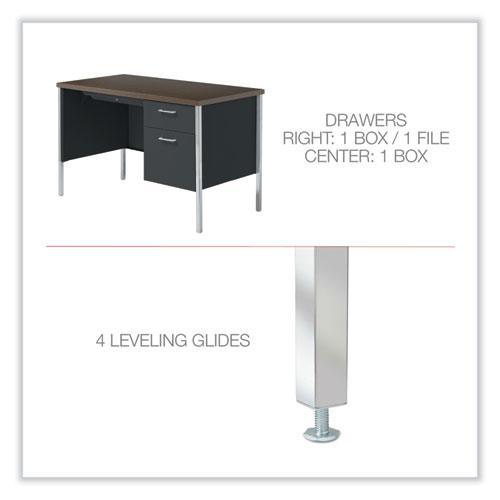 Single Pedestal Steel Desk, 45.25" x 24" x 29.5", Mocha/Black, Chrome Legs. Picture 6