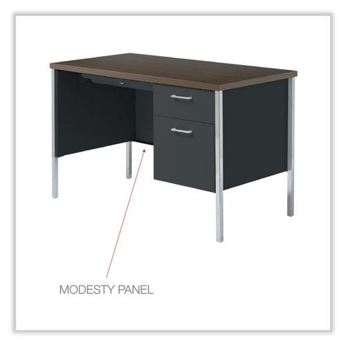 Single Pedestal Steel Desk, 45.25" x 24" x 29.5", Mocha/Black, Chrome Legs. Picture 5