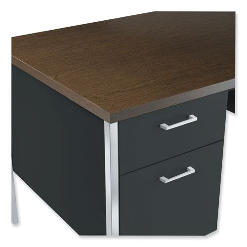 Single Pedestal Steel Desk, 45.25" x 24" x 29.5", Mocha/Black, Chrome Legs. Picture 4