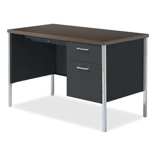 Single Pedestal Steel Desk, 45.25" x 24" x 29.5", Mocha/Black, Chrome Legs. Picture 3