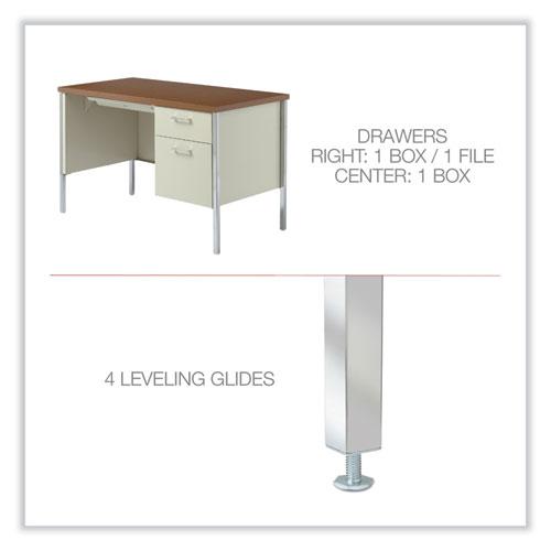 Single Pedestal Steel Desk, 45.25" x 24" x 29.5", Cherry/Putty, Chrome-Plated Legs. Picture 3