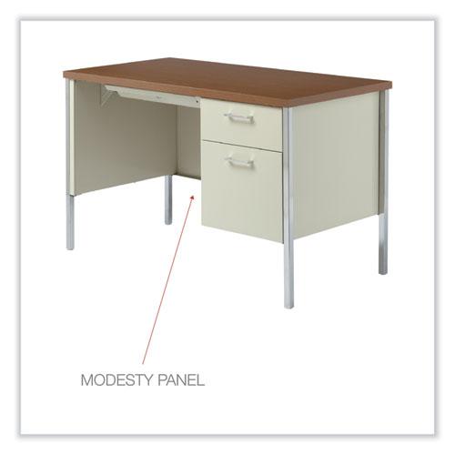 Single Pedestal Steel Desk, 45.25" x 24" x 29.5", Cherry/Putty, Chrome-Plated Legs. Picture 7