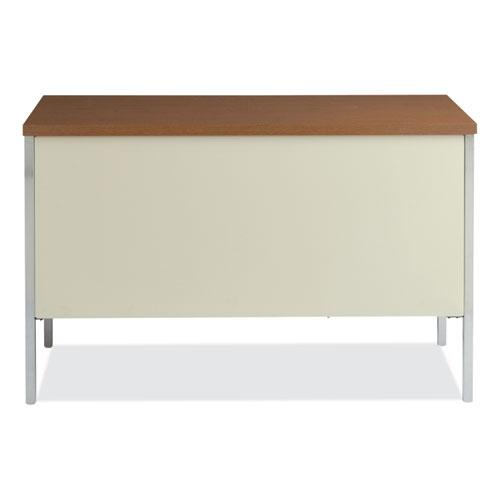 Single Pedestal Steel Desk, 45.25" x 24" x 29.5", Cherry/Putty, Chrome-Plated Legs. Picture 8