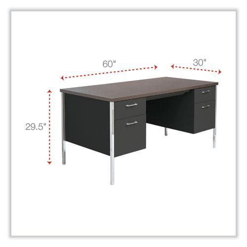 Double Pedestal Steel Desk, 60" x 30" x 29.5", Mocha/Black, Chrome-Plated Legs. Picture 2