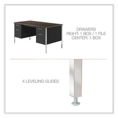 Double Pedestal Steel Desk, 60" x 30" x 29.5", Mocha/Black, Chrome-Plated Legs. Picture 3