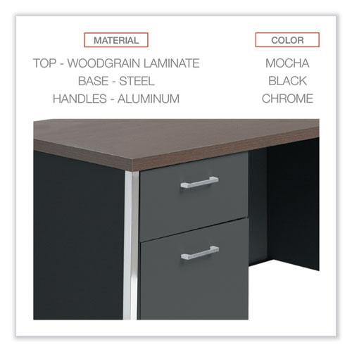 Double Pedestal Steel Desk, 60" x 30" x 29.5", Mocha/Black, Chrome-Plated Legs. Picture 4