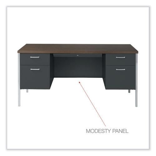 Double Pedestal Steel Desk, 60" x 30" x 29.5", Mocha/Black, Chrome-Plated Legs. Picture 6