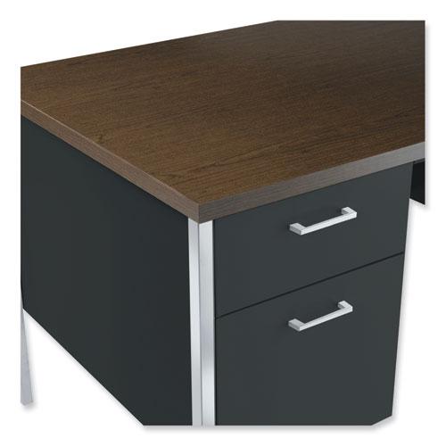 Double Pedestal Steel Desk, 60" x 30" x 29.5", Mocha/Black, Chrome-Plated Legs. Picture 7