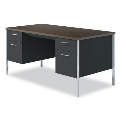 Double Pedestal Steel Desk, 60" x 30" x 29.5", Mocha/Black, Chrome-Plated Legs. Picture 8