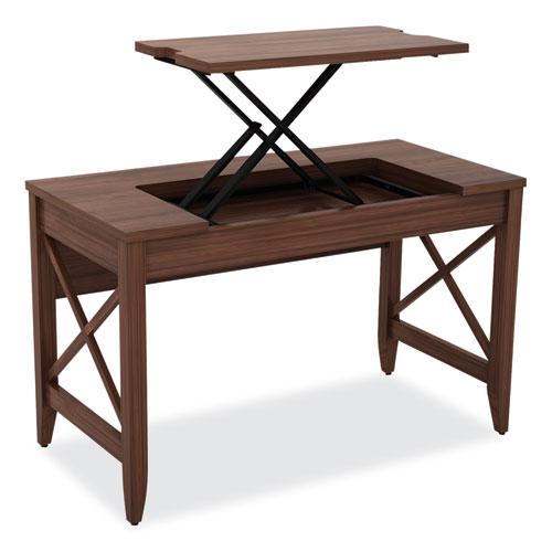 Sit-to-Stand Table Desk, 47.25" x 23.63" x 29.5" to 43.75", Modern Walnut. Picture 4
