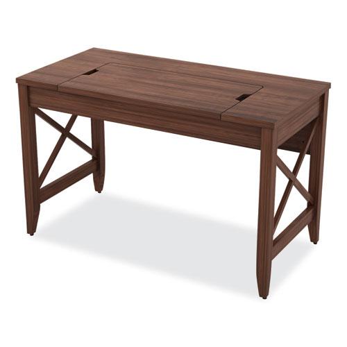 Sit-to-Stand Table Desk, 47.25" x 23.63" x 29.5" to 43.75", Modern Walnut. Picture 6