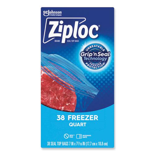 Double Zipper Freezer Bags, 1 qt, 2.7 mil, 6.97" x 7.7", Clear, 38 Bags/Box, 9 Boxes/Carton. Picture 2