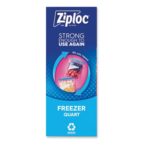 Double Zipper Freezer Bags, 1 qt, 2.7 mil, 6.97" x 7.7", Clear, 38 Bags/Box, 9 Boxes/Carton. Picture 1