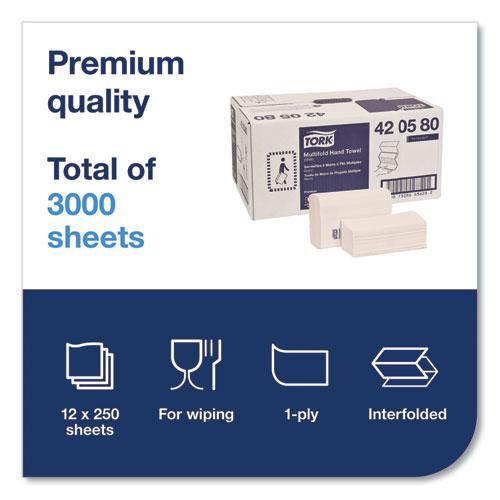 Premium Multifold Towel, 1-Ply, 9 x 9.5, White, 250/Pack, 12 Packs/Carton. Picture 3