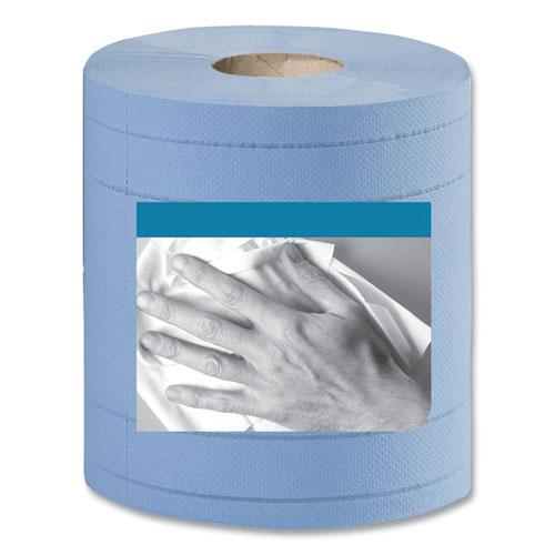 Industrial Paper Wiper, 4-Ply, 11 x 15.75, Blue, 375 Wipes/Roll, 2 Rolls/Carton. The main picture.