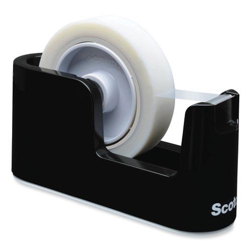 Heavy Duty Weighted Desktop Tape Dispenser with One Roll of Tape, 3" Core, ABS, Black. Picture 1