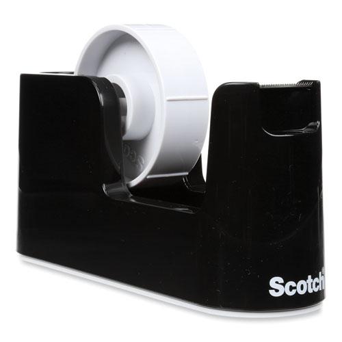 Heavy Duty Weighted Desktop Tape Dispenser with One Roll of Tape, 3" Core, ABS, Black. Picture 3