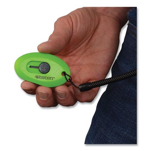 Compact Safety Ceramic Blade Box Cutter, Retractable Blade, 0.5" Blade, 2.5" Plastic Handle, Green. Picture 6