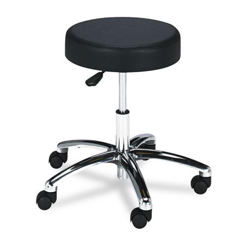 Pneumatic Lab Stool, Backless, Supports Up to 250 lb, 17" to 22" Seat Height, Black Seat, Chrome Base. Picture 1
