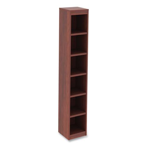 Alera Valencia Series Narrow Profile Bookcase, Six-Shelf, 11.81w x 11.81d x 71.73h, Medium Cherry. Picture 1
