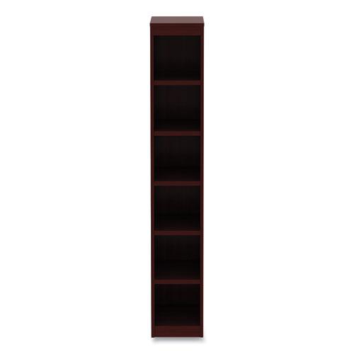 Alera Valencia Series Narrow Profile Bookcase, Six-Shelf, 11.81w x 11.81d x 71.73h, Mahogany. Picture 4