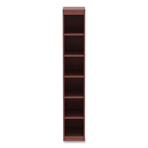 Alera Valencia Series Narrow Profile Bookcase, Six-Shelf, 11.81w x 11.81d x 71.73h, Medium Cherry. Picture 3