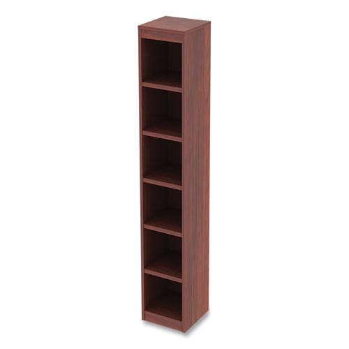 Alera Valencia Series Narrow Profile Bookcase, Six-Shelf, 11.81w x 11.81d x 71.73h, Medium Cherry. Picture 4