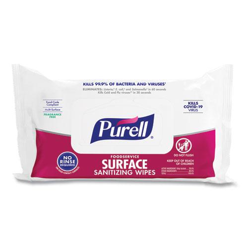 Foodservice Surface Sanitizing Wipes, 1-Ply, 7.4 x 9, Fragrance-Free, White, 72/Pouch, 12 Pouches/Carton. The main picture.