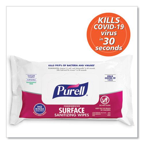 Foodservice Surface Sanitizing Wipes, 1-Ply, 7.4 x 9, Fragrance-Free, White, 72/Pouch, 12 Pouches/Carton. Picture 4