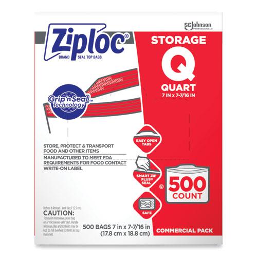 Double Zipper Storage Bags, 1 qt, 1.75 mil, 7" x 7.75", Clear, 500/Box. Picture 1