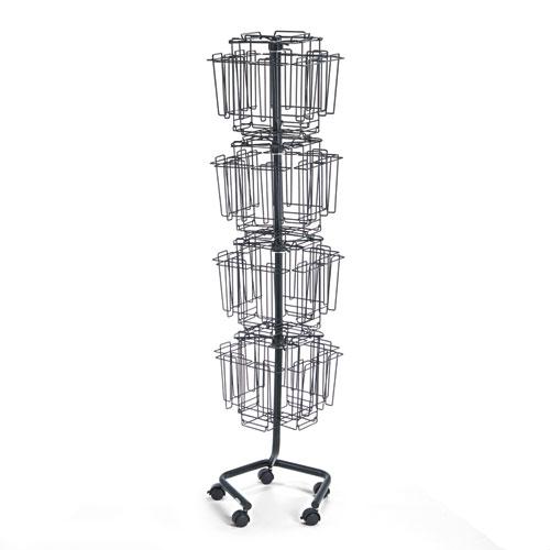 Wire Rotary Display Racks, 32 Compartments, 15w x 15d x 60h, Charcoal. Picture 2