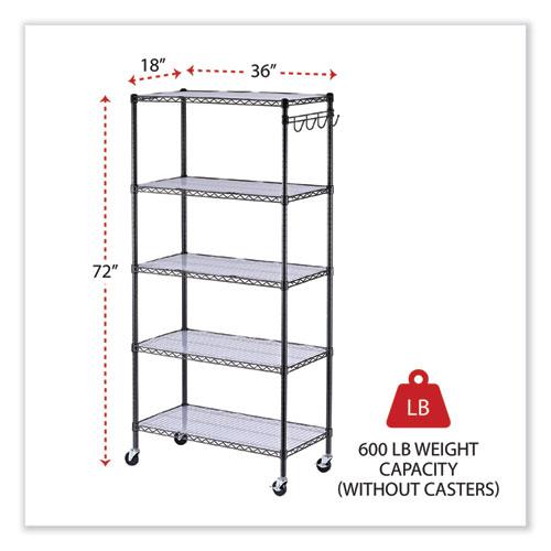 5-Shelf Wire Shelving Kit with Casters and Shelf Liners, 36w x 18d x 72h, Black Anthracite. Picture 2