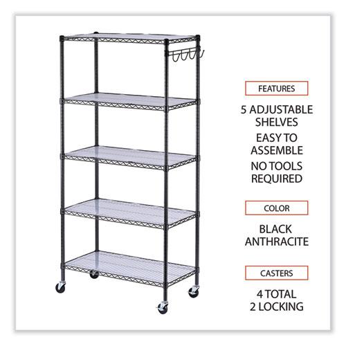 5-Shelf Wire Shelving Kit with Casters and Shelf Liners, 36w x 18d x 72h, Black Anthracite. Picture 3