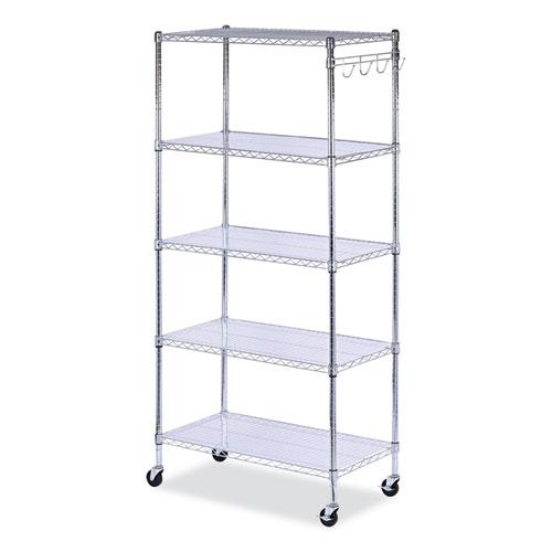 5-Shelf Wire Shelving Kit with Casters and Shelf Liners, 36w x 18d x 72h, Silver. Picture 1
