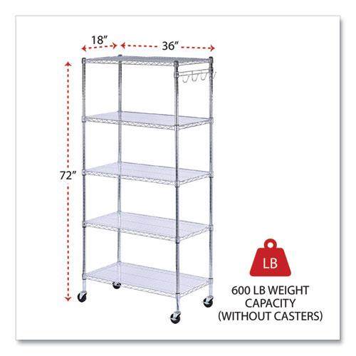 5-Shelf Wire Shelving Kit with Casters and Shelf Liners, 36w x 18d x 72h, Silver. Picture 2