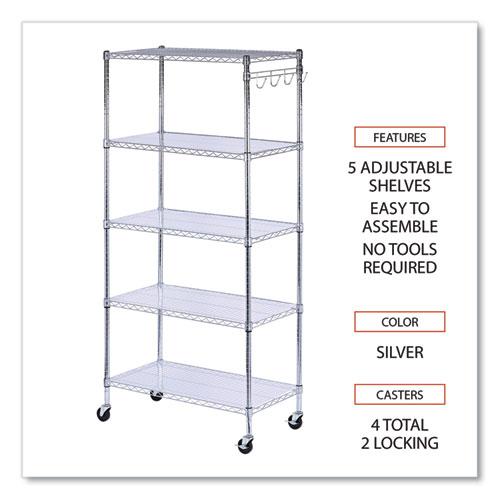 5-Shelf Wire Shelving Kit with Casters and Shelf Liners, 36w x 18d x 72h, Silver. Picture 3
