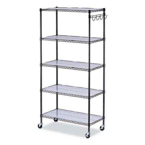 5-Shelf Wire Shelving Kit with Casters and Shelf Liners, 36w x 18d x 72h, Black Anthracite. Picture 1