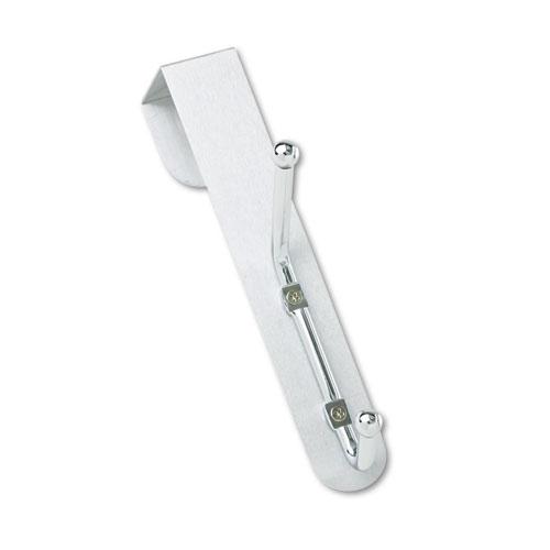 Over-The-Door Double Coat Hook, Chrome-Plated Steel, Satin Aluminum Base. Picture 1