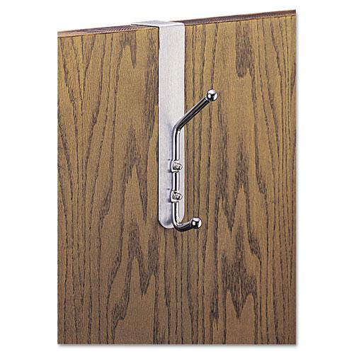 Over-The-Door Double Coat Hook, Chrome-Plated Steel, Satin Aluminum Base. Picture 2