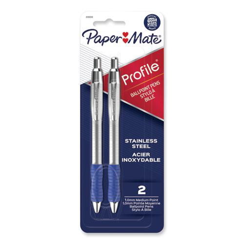 Profile Ballpoint Pen, Retractable, Medium 1 mm, Blue Ink, Blue/Silver Barrel, 2/Pack. Picture 1