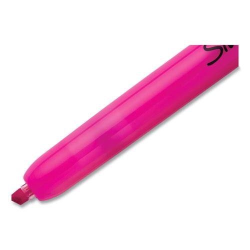 Retractable Highlighters, Fluorescent Pink Ink, Chisel Tip, Pink/Black Barrel, Dozen. Picture 5