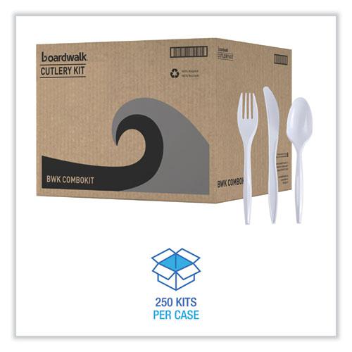 Three-Piece Cutlery Kit, Fork/Knife/Teaspoon, Polypropylene, White, 250/Carton. Picture 2