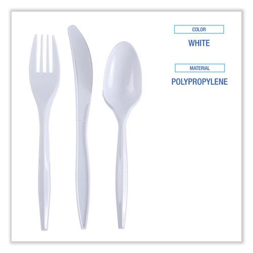 Three-Piece Cutlery Kit, Fork/Knife/Teaspoon, Polypropylene, White, 250/Carton. Picture 3